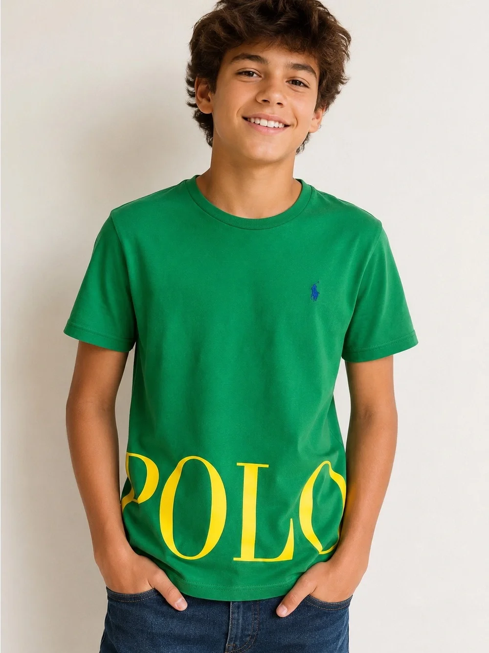 Polo Ralph Lauren Boys Green Big Logo Graphic T-Shirt Size L 14-16